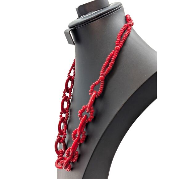 Vintage Red Acrylic Bead Chain Necklace 27"-29.5" - Picture 2 of 8